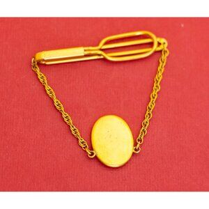 Vintage Round Oval Chain Link Gold Plated Tie Clip by Swank - F37